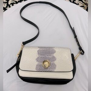 Louise et Cie Alis Leather Crossbody Snake Print White Black & Purple Purse Bag
